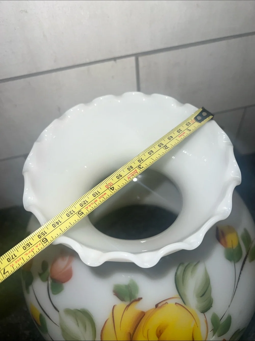 Vintage glass hurricane painted lamp shade. Replacement globe. Exc condition
